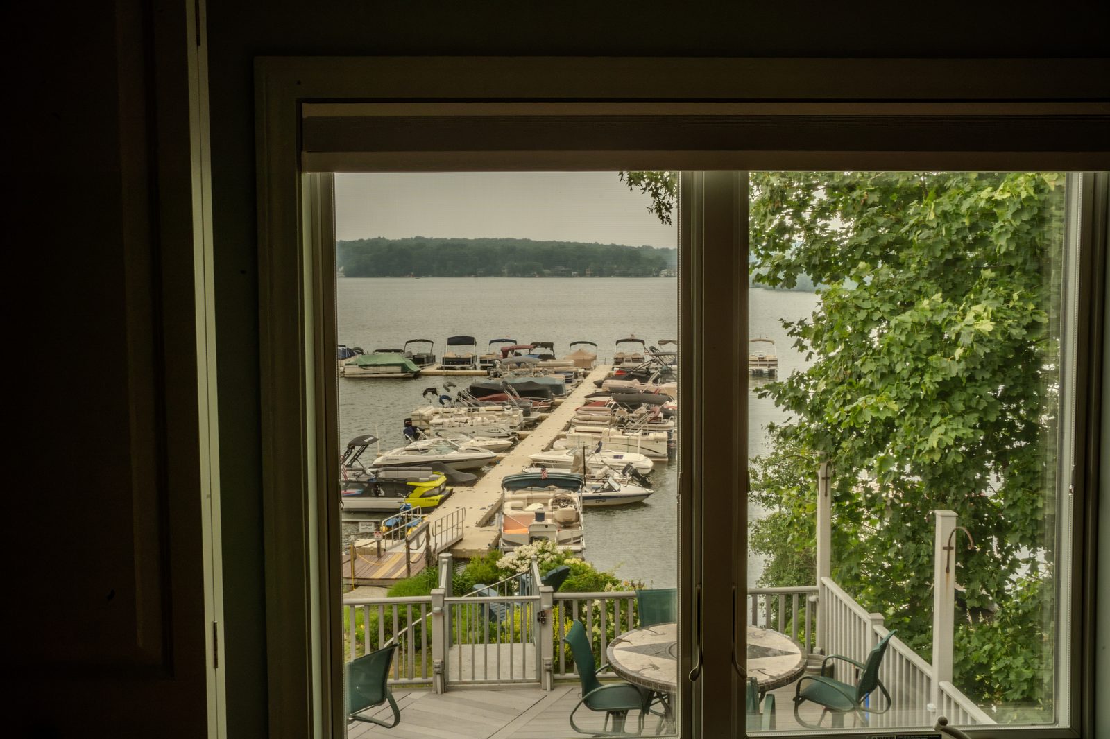 The lake and marina from the deck door